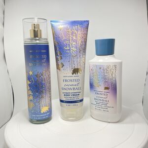 Bath & Body Works Frosted Coconut Snowball 3 Pc Set Mist Cream Lotion Retired